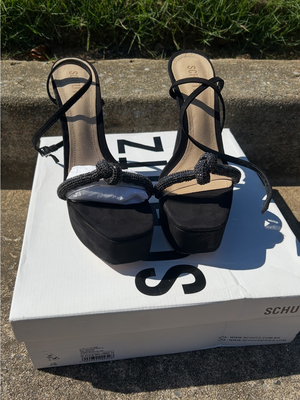 SCHUTZ Black Platform Knot-Strap Sandals